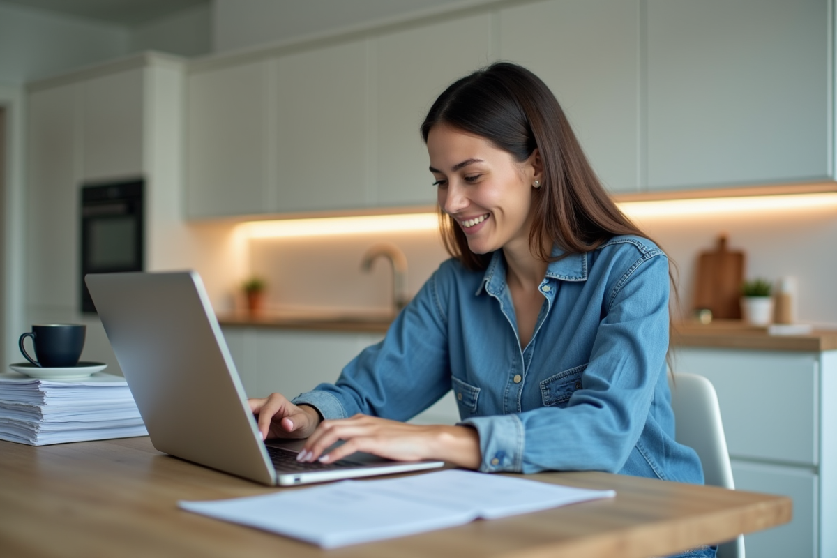 Femme au bureau à domicile travaillant sur son ordinateur