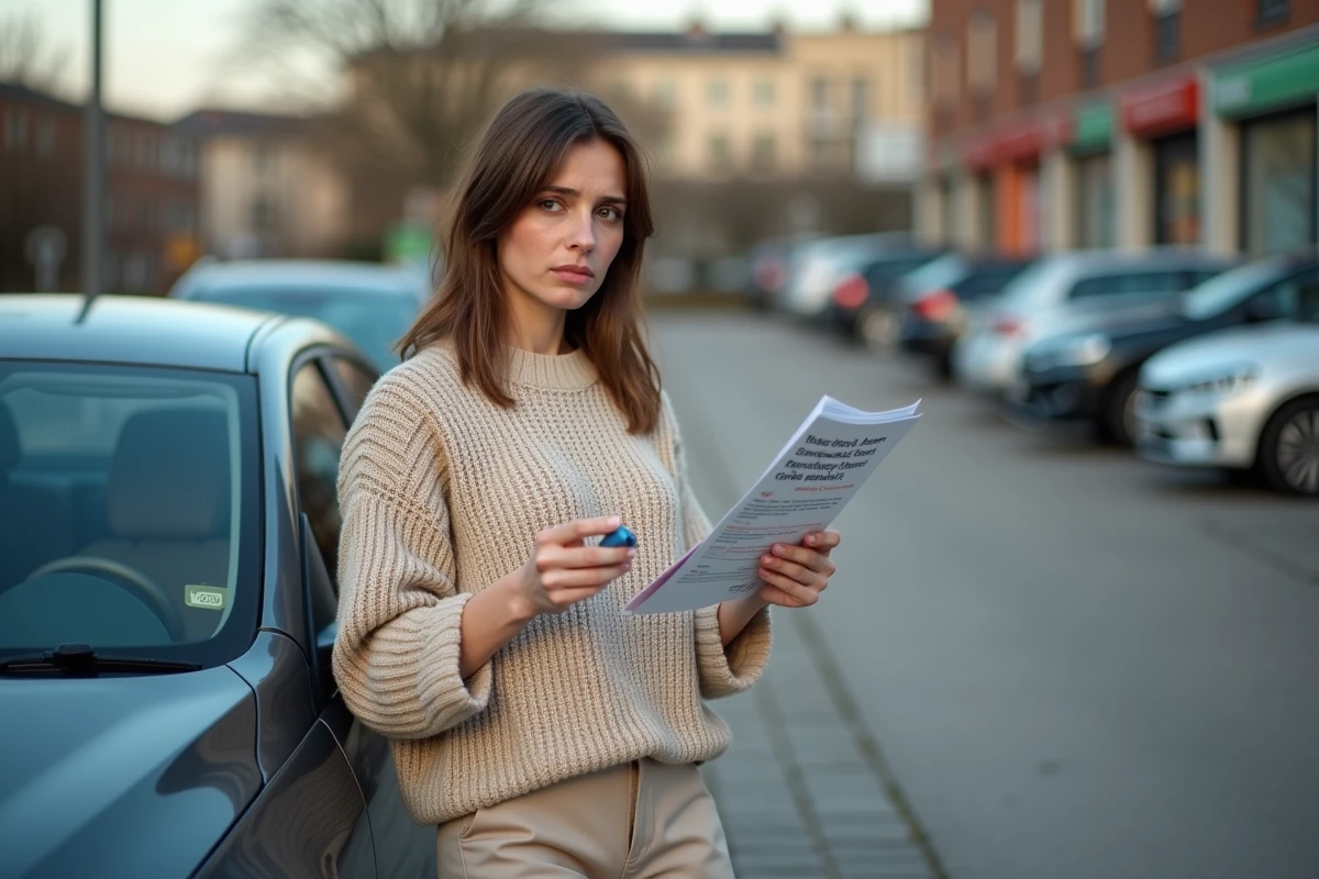 Femme lisant une brochure sur la limite légale d'alcool au volant avec un éthylotest