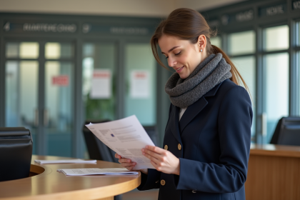 Jeune femme vérifiant des papiers à la mairie