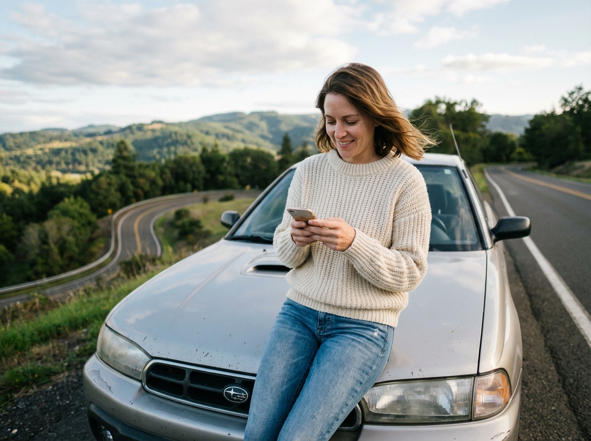 Jeune femme vérifiant son téléphone près d