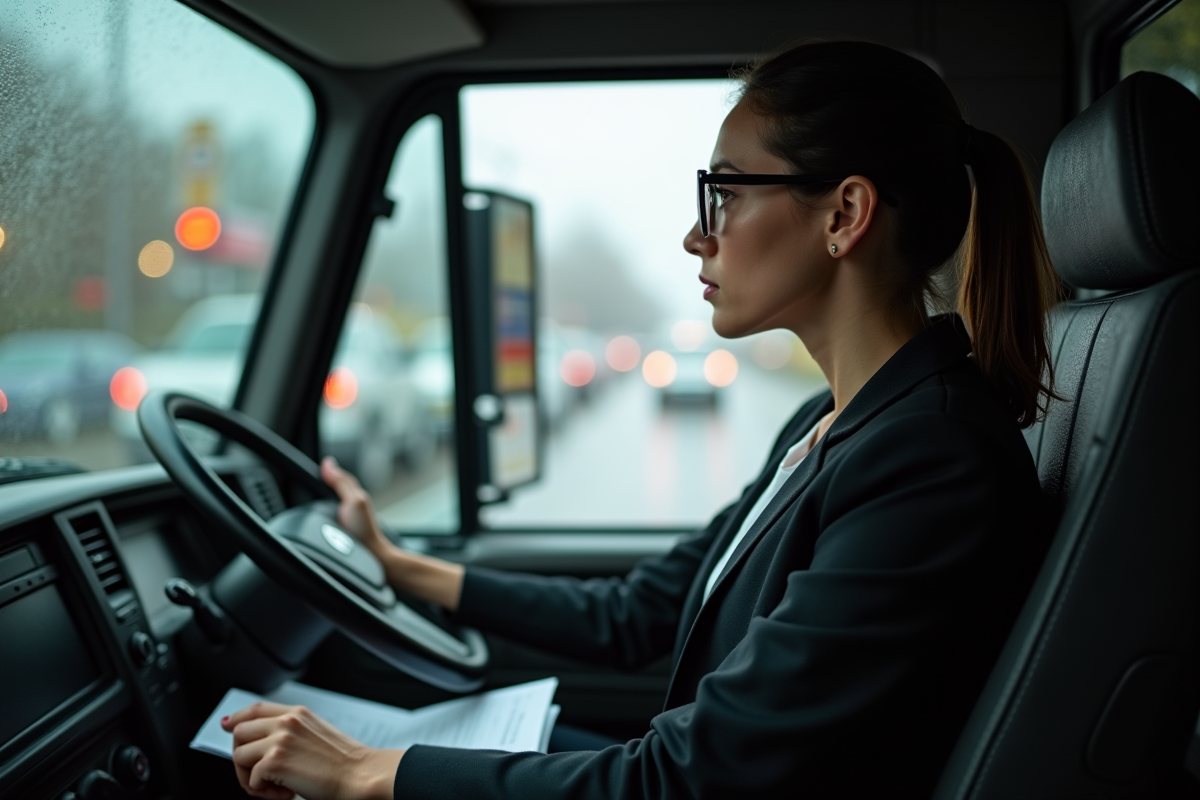 Jeune femme dans la voiture regardant la circulation urbaine