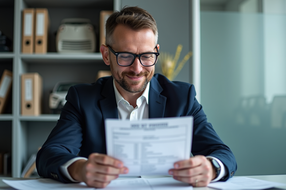 Homme d'âge moyen examinant un formulaire de véhicule