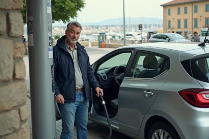 Homme d'&acirc;ge moyen au station service pr&egrave;s du VieuxPort
