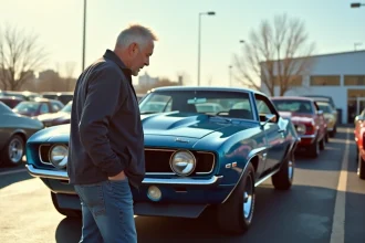 Homme examinant un Camaro SS 1969 en concession