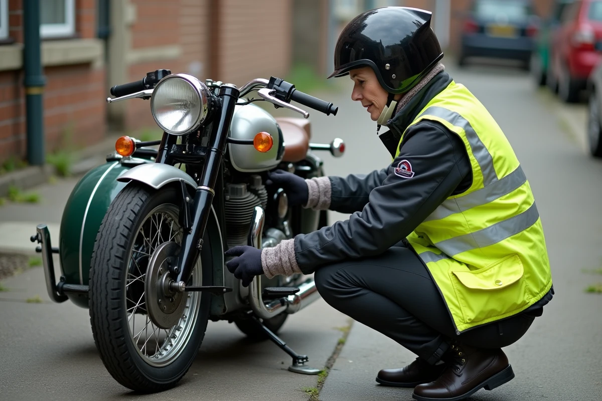 Femme vérifiant la pression du pneu d