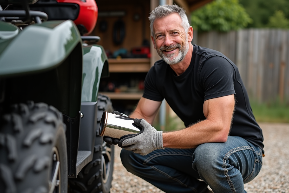 Mécanicien homme avec échappement quad en extérieur