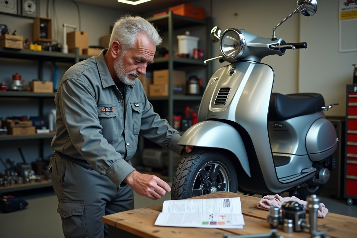 Mecanicien installant un kit restrictor sur scooter