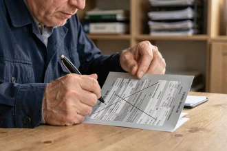 Homme rayant la carte grise avec un stylo avant la vente de son véhicule à un professionnel