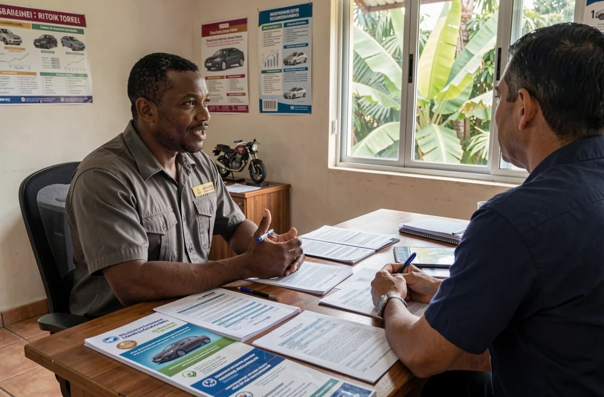 Client en train de souscrire une assurance moto pas chère dans une agence à La Réunion
