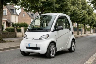 Voiture sans permis quatre places garée dans une rue résidentielle française